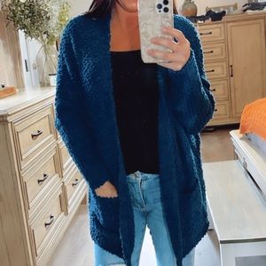 NWT Teal Fuzzy Sweater Cardigan